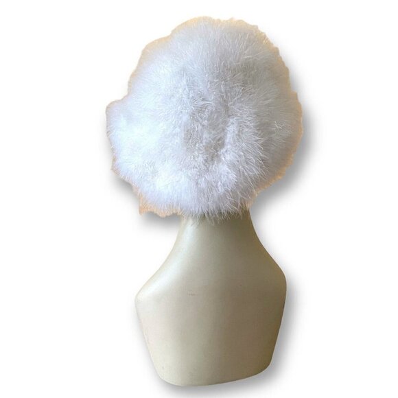 Vintage 1960s Womens White Maribou Feather Beret Mod Twiggy Twee Cloud Hat - Picture 6 of 11